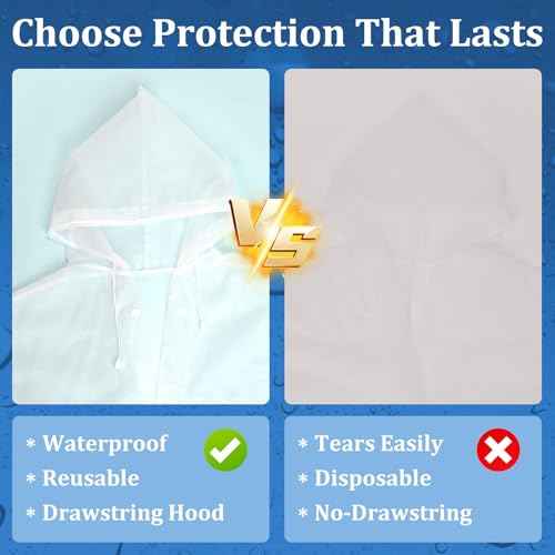 Rain Ponchos for Adults Reusable (2 Pack), Waterproof EVA Raincoats with Hood & Drawstring for Women & Men