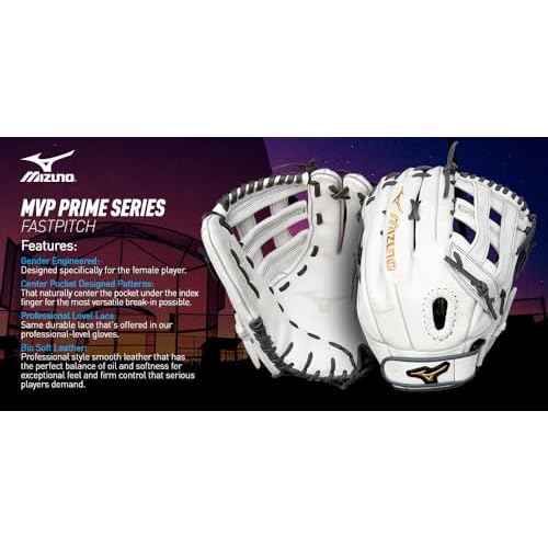 Mizuno GMVP1200PF4W MVP Prime Fastpitch Softball Glove 12", Tartan Web, Left Hand Throw, WHITE-GREY