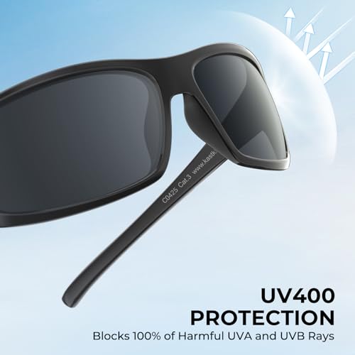 KastKing Kateel Full Wrap Sport Sunglasses with Smoke Lenses, Black Frame