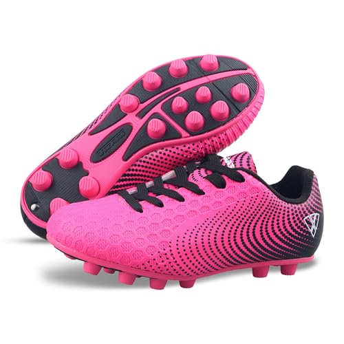 Kids Pink Black Soccer Cleats - Little Kid Size 13, Lightweight & Sturdy