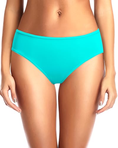 Women's Low Rise Full Coverage Bikini Bottoms - Medium Aqua, Non-Strappy