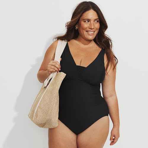 Lands' End Women's SlenderSuit Grecian Tummy Control Chlorine Resistant One Piece Swimsuit