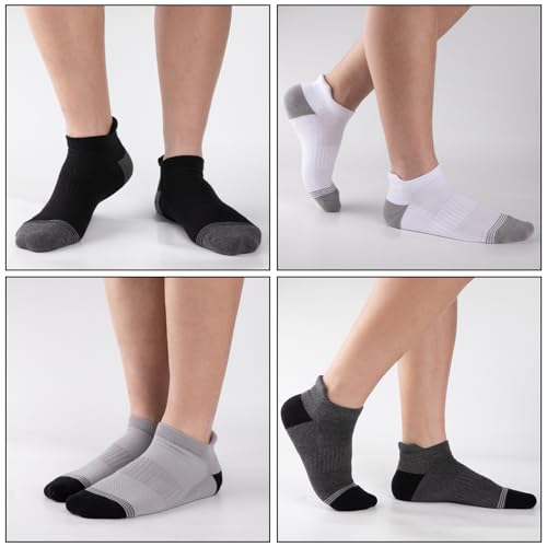 Men's Ankle Cotton Socks 8 Pairs - Breathable Cushioned Athletic Running Socks, Medium-Large, White