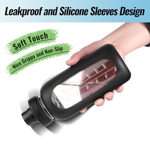 Black 64 oz Glass Water Bottle with Straw - Half Gallon Hydration Jug