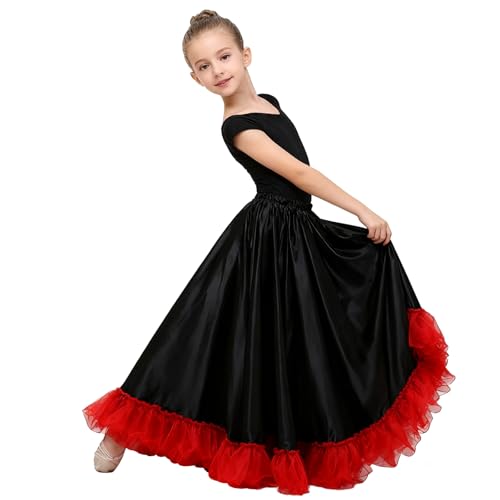 Girls Long Dance Skirt - Swing Style for Ages 8-12, Black