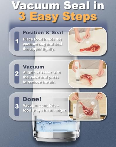 Handheld Food Vacuum Sealer with 30 Reusable Bags - White - Compact & Cordless