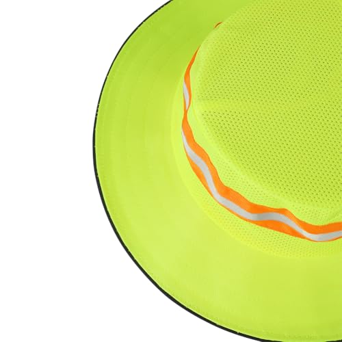 High Visibility Neon Reflective Sun Bucket Hat - Wide Brim Mesh Fishing Cap for Men Women - Green
