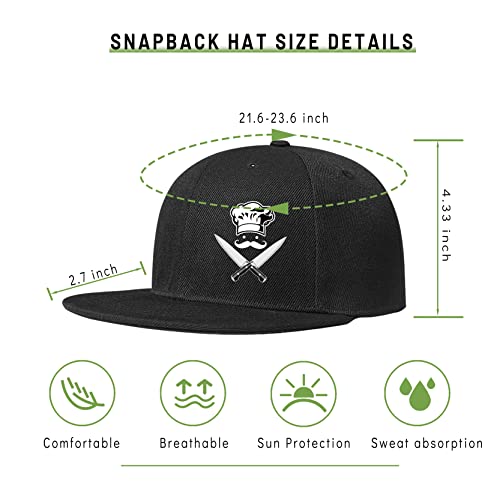 Chef Cooking Flat Bill Hat for Men Snapback Skull Cap - Black, Teen & Unisex