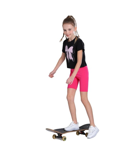 Deuerr Girls 11-12 Years High Rise Modern Activewear Mixed Pattern Black, White Shorts for Yoga, Running, Cycling, Hiking
