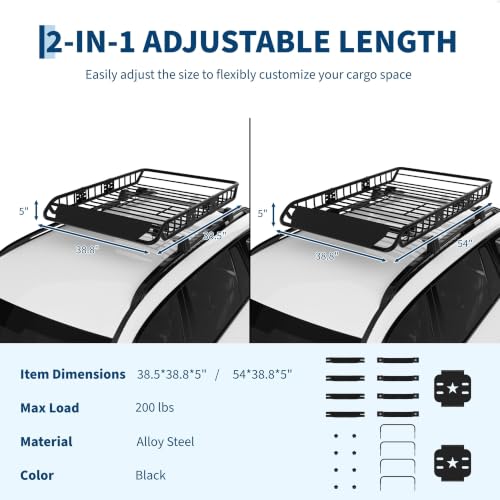 Garvee 54" x 39" Universal Roof Rack Basket, 200 Lbs Capacity Rooftop