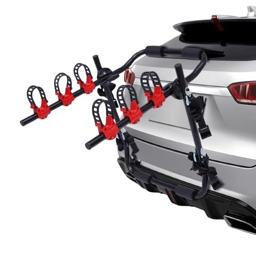 Bike Rack for SUV & Car - Trunk Mount, 44lb Capacity, Foldable Steel, Holds 3 Bikes, Easy Install, Red & Black