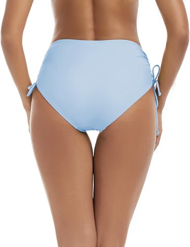 Women's Mid-Waisted Bikini Bottoms - Full Coverage Light Blue Small