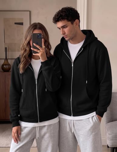 Men's Oversized Full Zip Hoodie Sweatshirt with Fleece Lining - X-Large Black