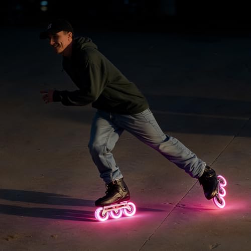 Pink 76mm LED Light-Up Inline Skate Wheels 90A for Indoor Outdoor Skating