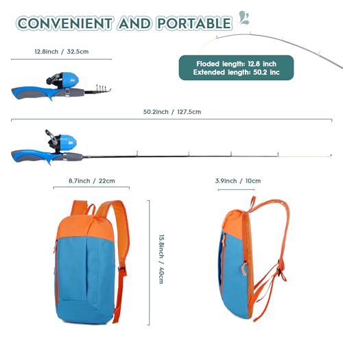 Kids Fishing Pole Set 2 Pack - Portable Rod and Reel Combo for Children