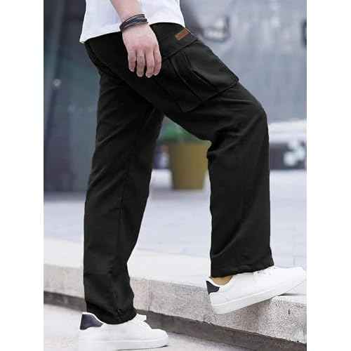 Comdecevis Men's Casual Cargo Pants Workout Joggers Stretch Sweatpants Hiking Drawstring Tactical Pants with Multi Pockets