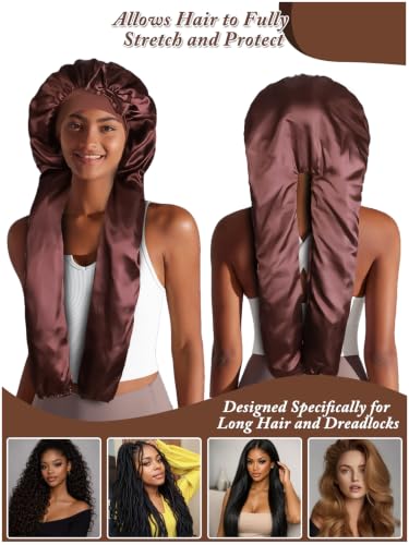 2pcs Satin Pantyhose Bonnet for Braids - Black & Coffee, Long Hair Sleep Cap
