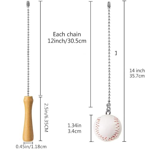 Baseball and Baseball Bats Ceiling Fan Pull Chain Ornaments Extender£¬with 12" Silver Bead Chain Fan Pulls