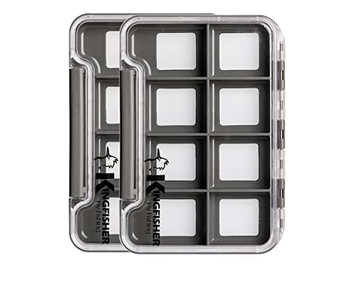 Kingfisher Fly Fishing Slim Waterproof Magnetic Fly Box - Gray, 8 Compartments