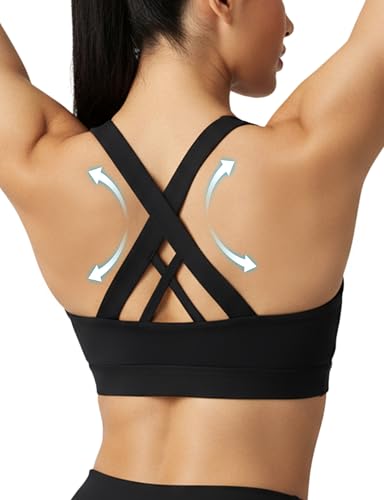 Women’s Sports Bra with Removable Cups - Black, Large, Medium Support Workout Yoga Running