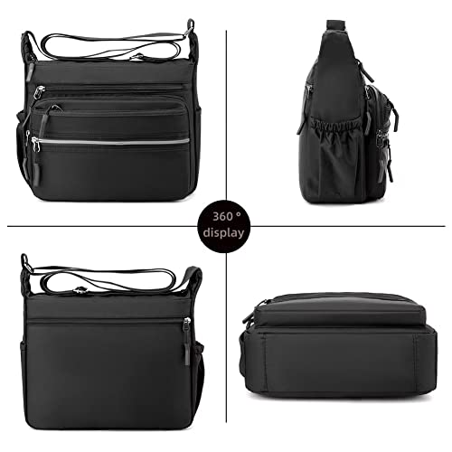 Mudono Waterproof Nylon Messenger Bag for Men - Black Multi-pocket Crossbody Travel Satchel