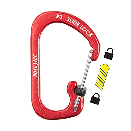Nite Ize Size-3 Locking Aluminum Carabiner with SlideLock - Red, Pack of 1