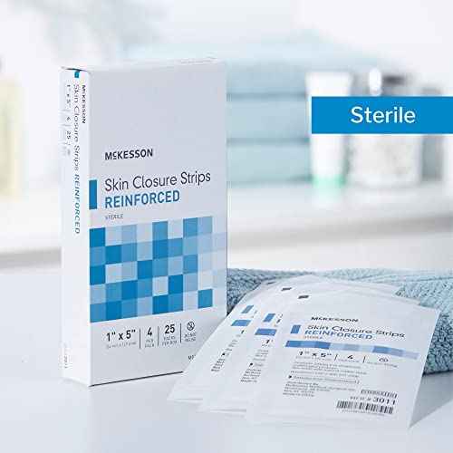 McKesson Skin Closure Adhesive Strips, Reinforced Steri Strip for Wound Care, 1 in x 5 in, 25 Count