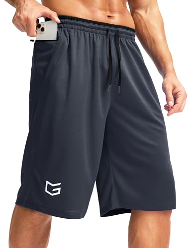 Men's Long Basketball Shorts 9/11 Inch Inseam with Pockets - Navy, X-Large
