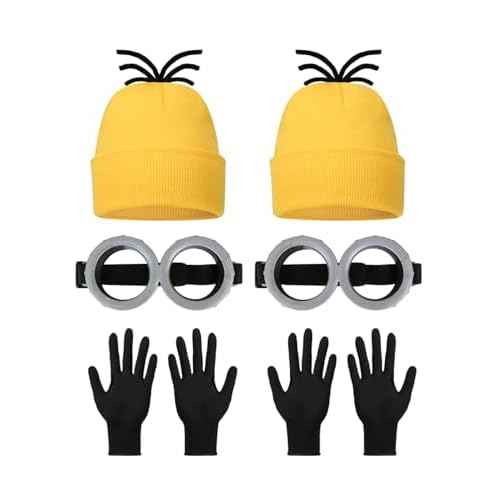 Halloween Costume Adult Accessories,Yellow Beanie Goggles Glasses Gloves for Men Women Cosplay Party Set