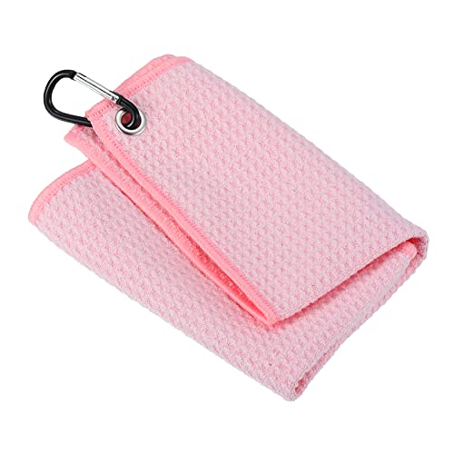 PATIKIL 12x12 Inch Pink Tri-Fold Golf Towel - Soft Microfiber, Water Absorbent, Waffle Pattern with D Clip