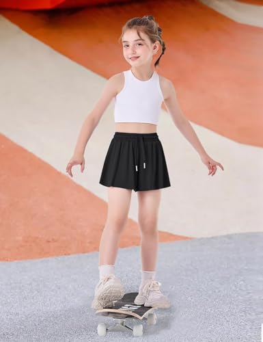 Girls 2-in-1 Butterfly Shorts with Pocket - 3-4T Black - Athletic Skorts for Running & Tennis