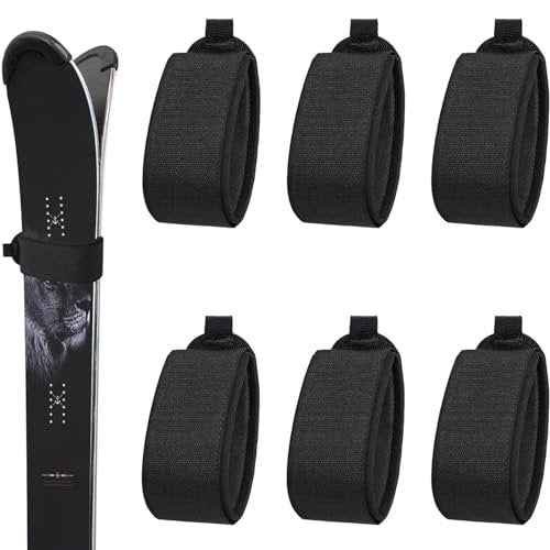 6 PCS Ski Fastener Straps Adjustable, Ski Straps, Ski Straps for Carrying, Ski Bands Tapes with Protector Pads Adjustable, Ski Fastener Straps for Ski Boards Poles Winter Sports Accessories Black