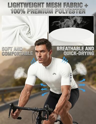 Men's Cycling Jersey Set Large White Reflective Breathable Quick-Dry Bib Shorts