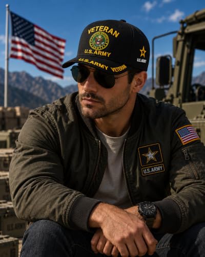 One Size Black US Army Veteran Hat for Men - Officially Licensed Military Baseball Cap - Gift for Veterans