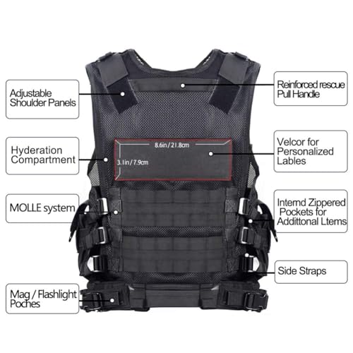 Ultralight Breathable Tactical Vest with Detachable Belt & Holster - Black 10-50