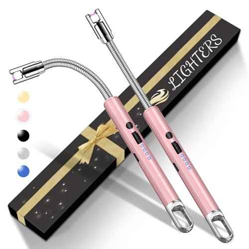 2 PCS Electric Lighter, Candle Lighter Arc Windproof Flame-Less with 360¡Æ Flexible Neck & LED Power Display, Type-C Rechargeable for BBQ, Grill, Camping, Fireplace, Stove