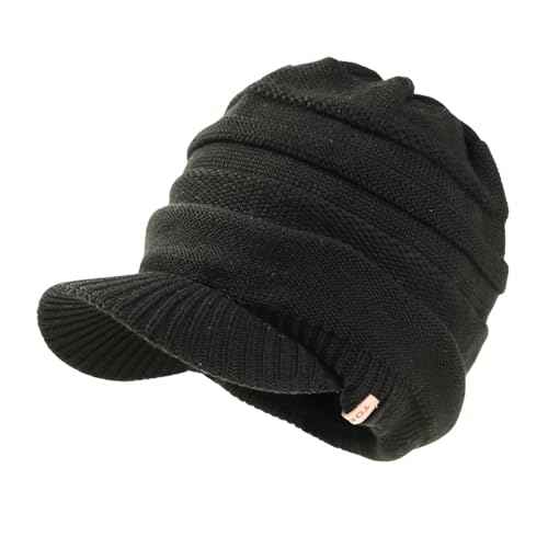 TOP-EX DryKnit¢â Winter Waterproof Merino Wool Visor Beanie Hat with Brim for Men Women, Knit Cap Stocking Warm Fleece Lined