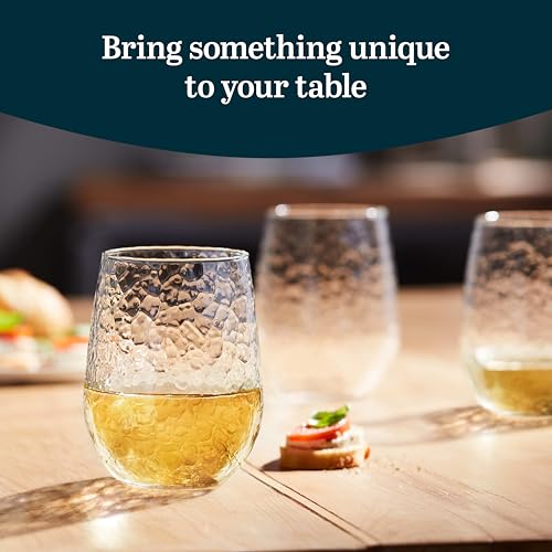 Hammered Stemless Wine Glass Set of 8 - 17 oz - Variation of THIS listing