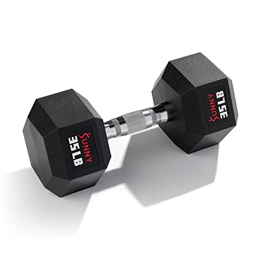 Sunny Health & Fitness Hex Style Dumbbell 5 LBS TO 50 LBS Chrome Handles, Hand Weight for Strength Training, Home Gym, Exercise, Workout Equipment Multiple Size Options