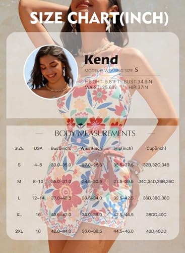 Herseas Women's One Shoulder Swimsuit with Matching Coverup - Vine Floral Print, Medium