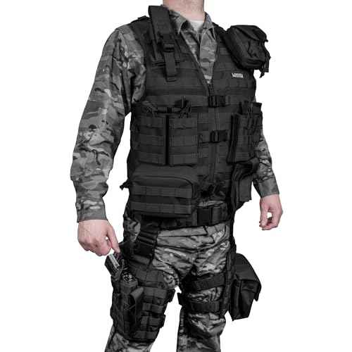 Barska Loaded Gear VX100 Tactical Airsoft Paintball Hunting Adjustable Vest Leg Platforms with Accessory Pouches & Attachment