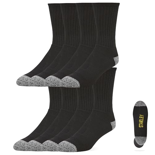 Men's Work Socks 8 Pack Cushioned Crew Boot Socks Black - Heavy Duty