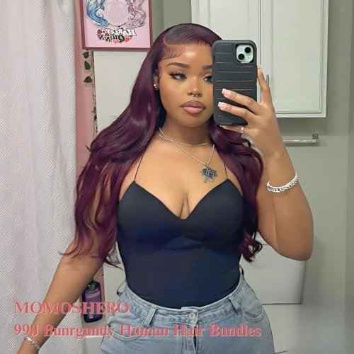 99j Dark Burgundy Body Wave Bundles Human Hair, 12A Soft And Shiny Red Wine Colored Bundles 100% Brazilian Virgin Remy Hair Sew In Weave Single Human Hair Bundle Chic #99j Color 10 Inch