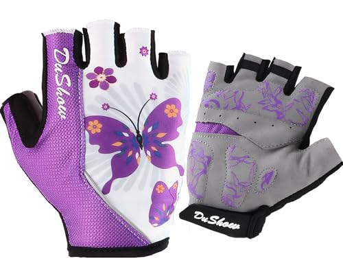 Purple Butterfly Women's Half Finger Cycling Gloves - Anti-Slip Shock Absorbing Pad