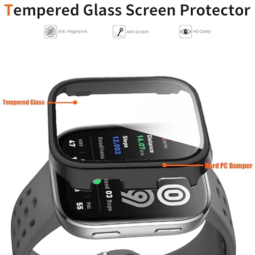Lamshaw Hard PC Case with Tempered Glass Screen Protector for Amazfit Bip Max 50mm Smartwatch Black+Black