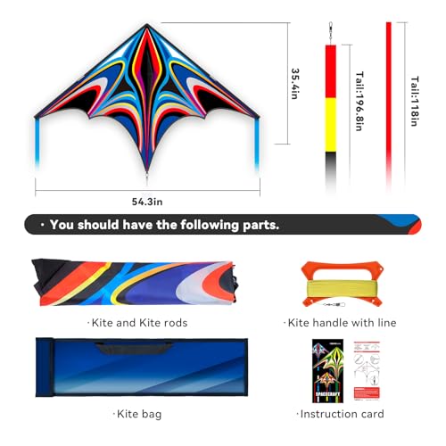 Large Delta Kite for Kids & Adults - Dark Blue Rainbow Easy Fly Durable Beach Kite