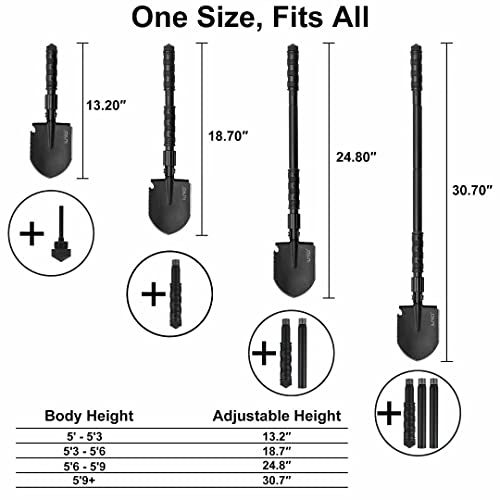 Folding Camping Shovel 31in Heavy-Duty Survival Spade with Pickaxe & Bag - Black / Standard E-Tool