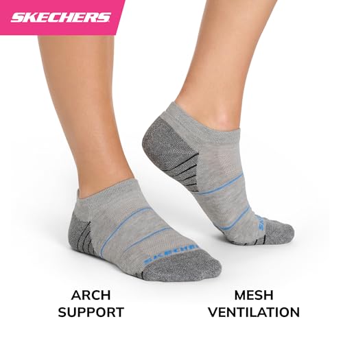 Skechers Women's Low Cut Work Socks 8-Pack with Cushion & Mesh Ventilation - Light Grey Heather/White/Black, Size 9-11