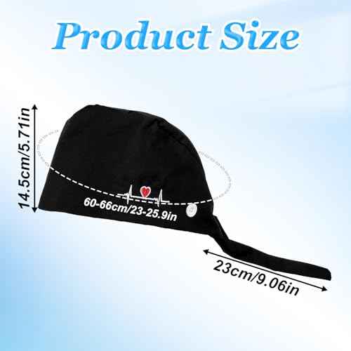 Scrub Caps Women, Adjustable Working Caps with Button & Sweatband, Nurse Caps for Women, Bouffant Cap with Buttons for Women Men, 1Pcs Black