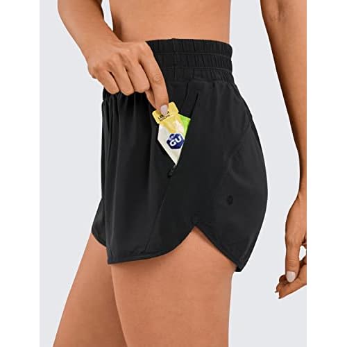 CRZ YOGA High Waisted Running Shorts for Women, 2.5'' Quick Dry Liner Track Gym Athletic Workout Shorts with Zipper Pocket